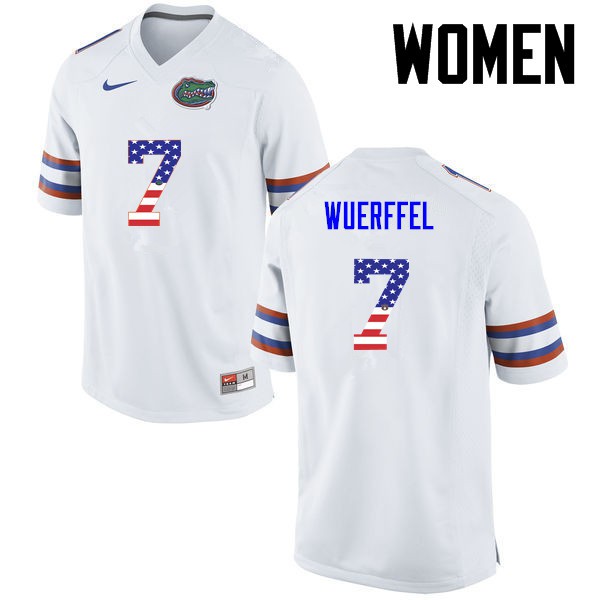 Florida Gators Women #7 Danny Wuerffel College Football Jersey USA Flag Fashion White